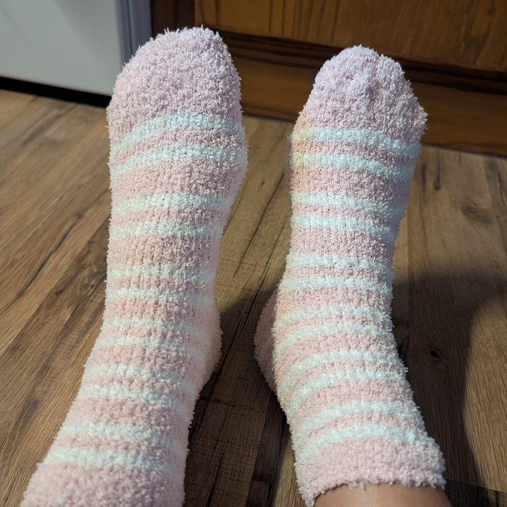 Cozy Pink and White Striped Socks